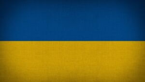 Die Flagge der Ukraine: Oben ein blauer dicker Streifen, unten ein gelber.